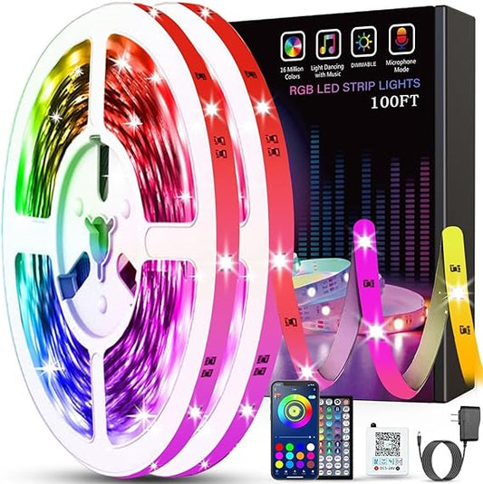 Original Tenmiro Led Lights for Bedroom 100ft (2 Rolls of 50ft) Music Sync Color Changing Strip Lights with Remote and App Control RGB Strip, for Room Home Party Decoration